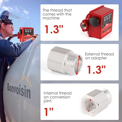 Miniatura 4 de Bonvoisin Medidor de combustible mecánico 1" NPT 5-30GPM Transferencia de combustible Medidor de galón 1% Precisión Medidor de flujo de gasolina