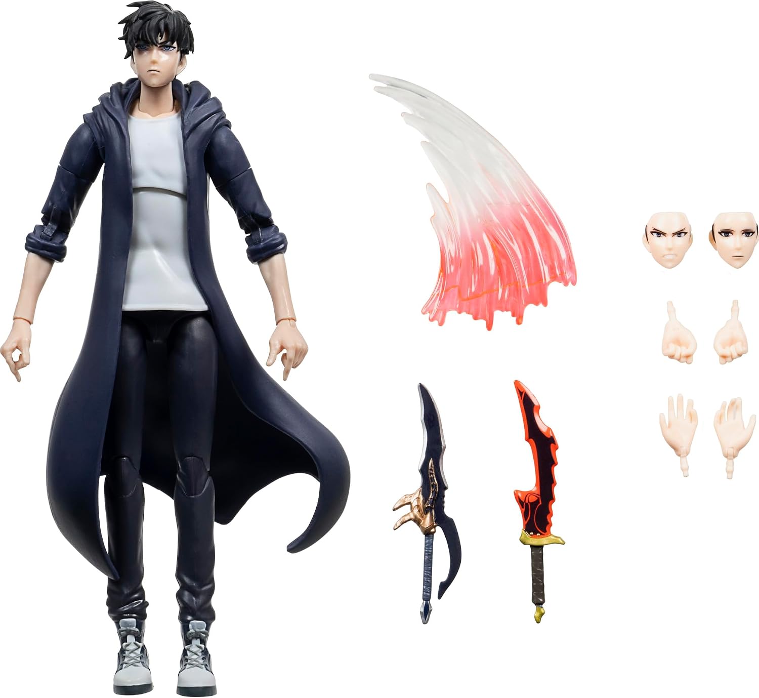 Total Anime Sung Jinwoo (S-Rank) - 6.5-Inch Figure with Swappable Faceplates, Alternate Hands, Weapon, and Blade Effect image 2