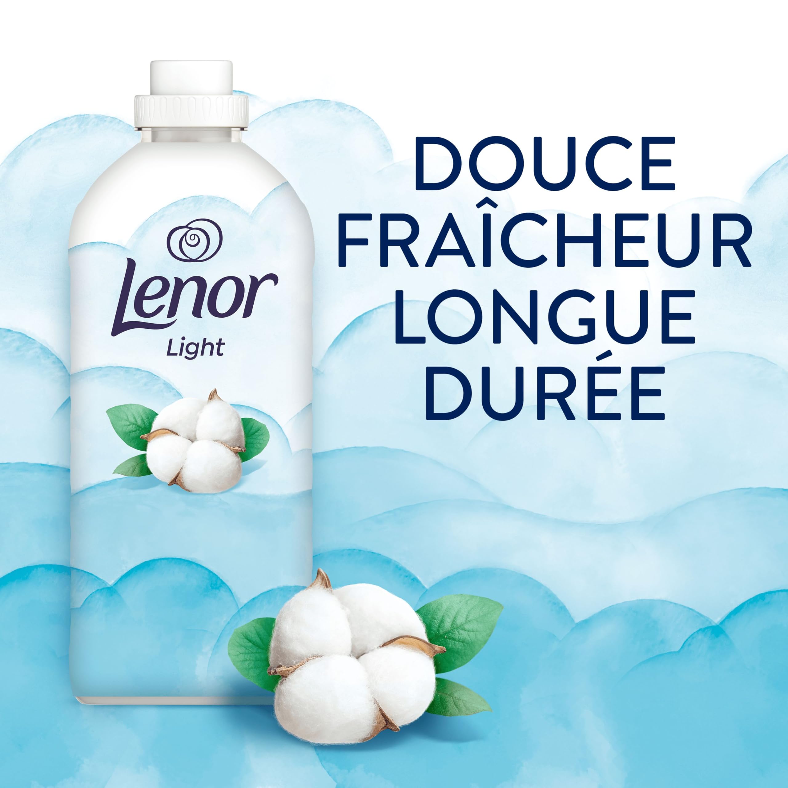 Lenor Light Adoucissant 42 Lavages, Parfum Fraîcheur De Coton, 24H De Fraîcheur Légère, Testé Dermatologiquement, Fabriqué En France