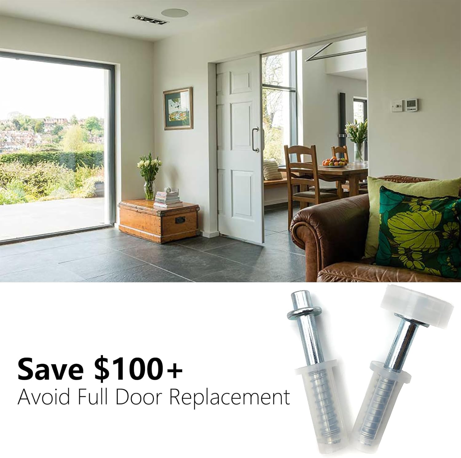 2 PCS Bi-Fold Door Repair Kit – Spring Loaded Top Roller Guide Wheel and Top Pivot Hardware for Folding Closet, Pocket, Barn, Accordion Doors, Fits 1"–1-3/8" Doors