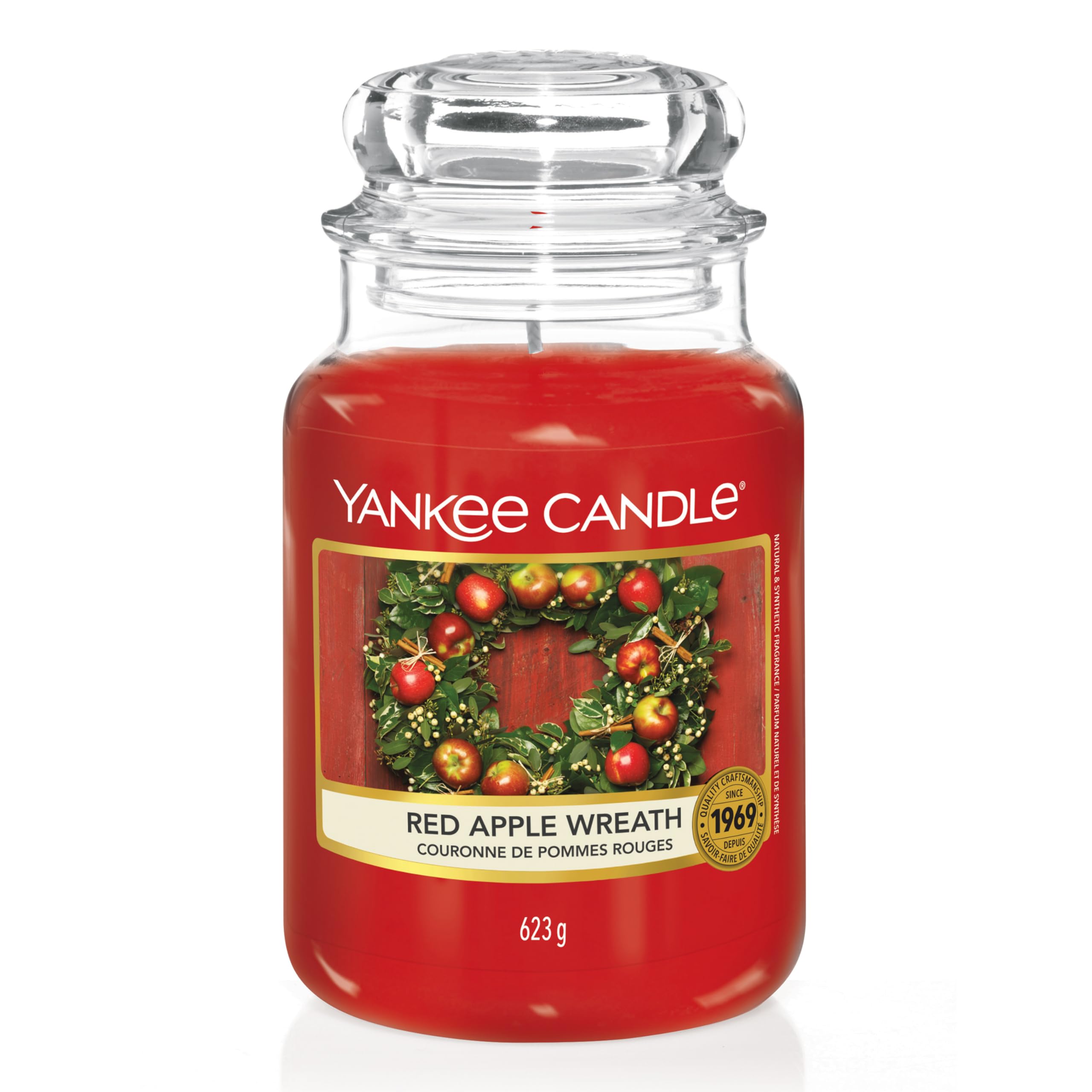 Scented Candle, Red Apple Wreath Large Jar Candle, Long Burning Candles: up to 150 Hours, Perfect Christmas Gifts for Women