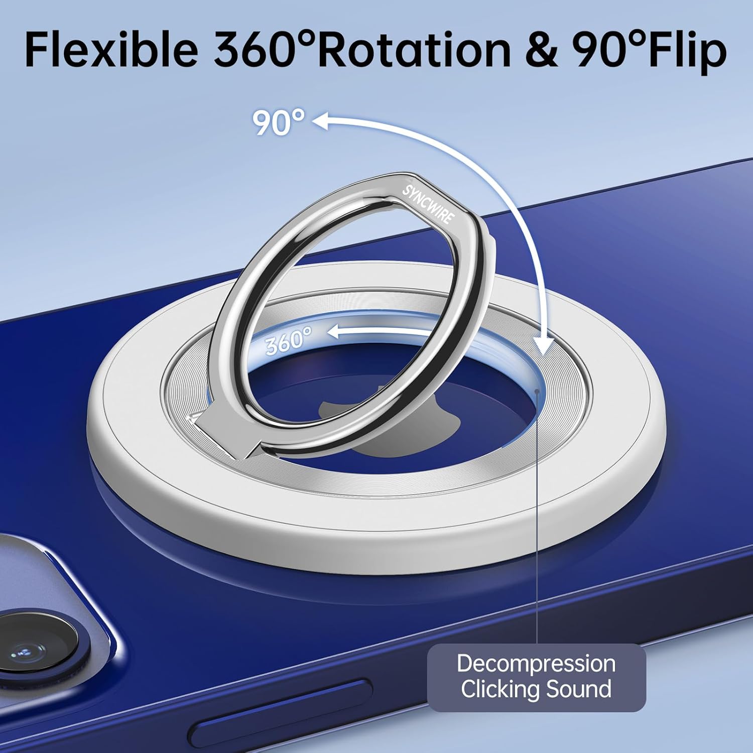 SYNCWIRE Magnetic Phone Ring Holder for MagSafe, 360° Rotation Cell Phone Grip Stand Finger Ring Kickstand Two-Sided Magnet Compatible with iPhone 17 Pro Max 16 15 14 13 12 MagSafe Accessories