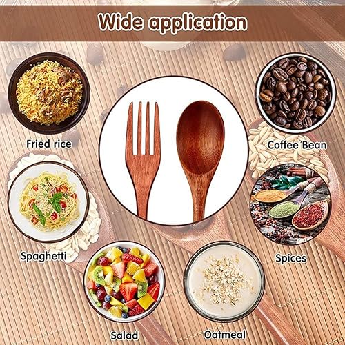 Miniatura 7 de Juego de cubiertos de madera con cucharas y tenedores de madera, juego de utensilios de madera de estilo japonés, juego de cubiertos de madera