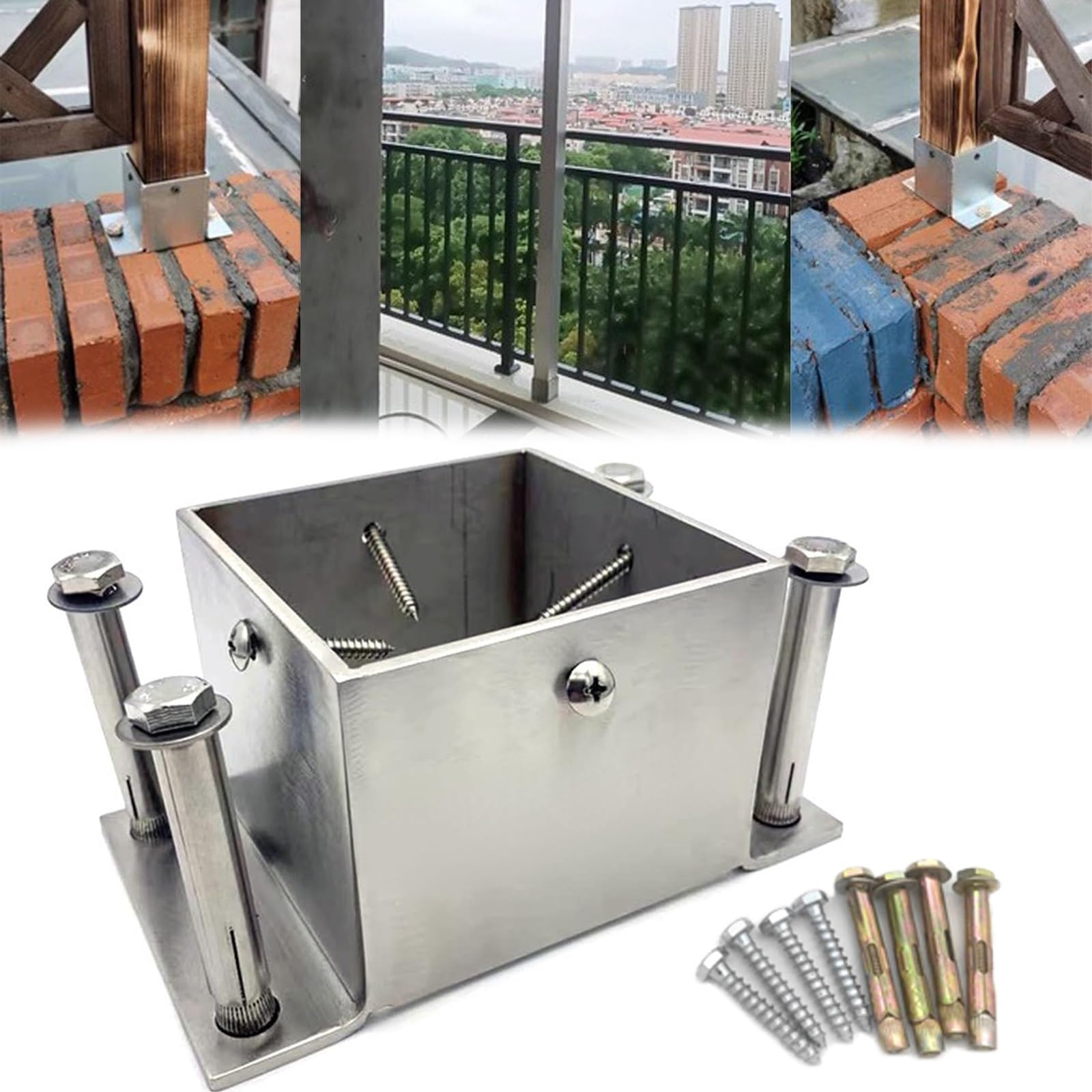 Base de poteau carrée 9,9x9,9x7,9 cm ancrage bride balustrade terrasse