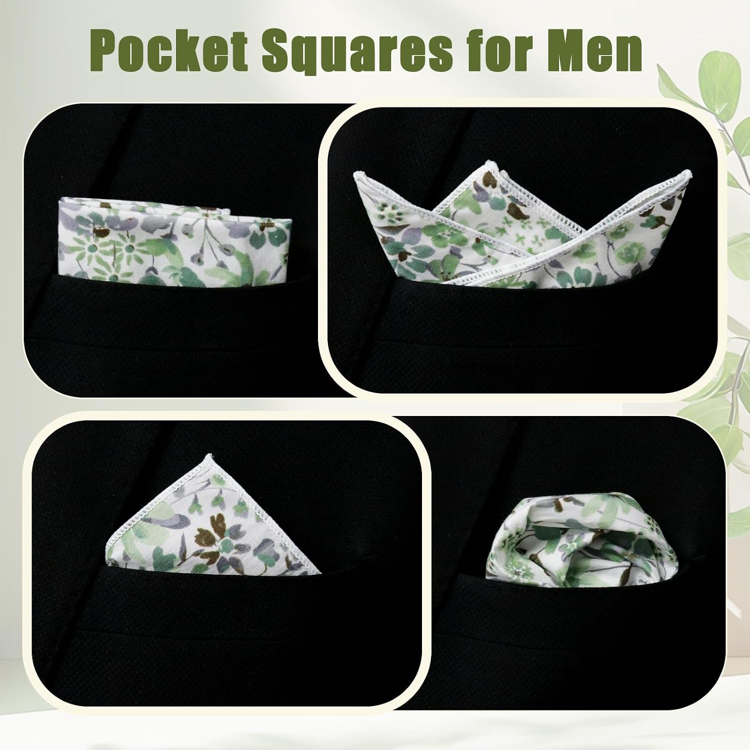 Floral Pocket Squares for Men, Suit Cotton Handkerchief with Holder