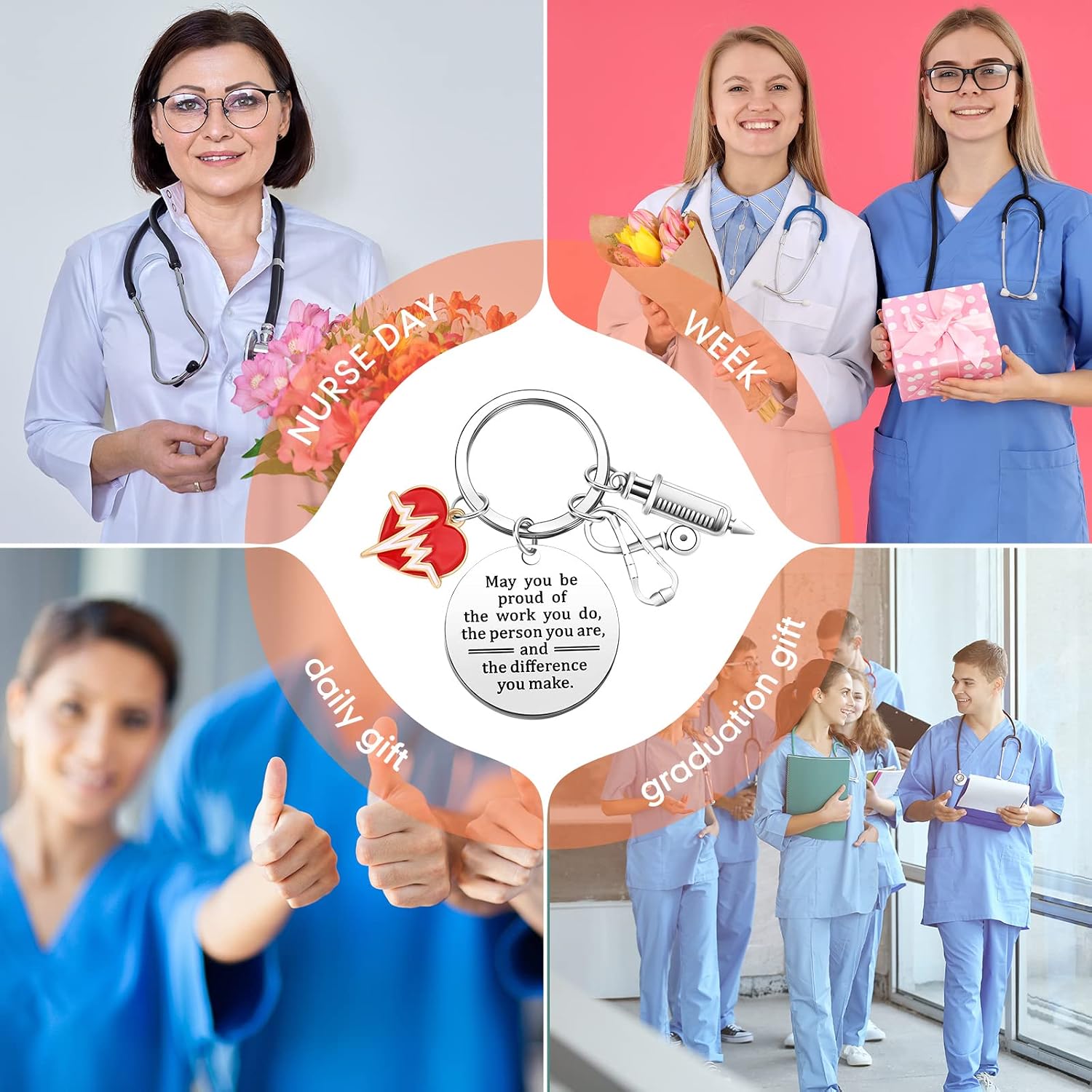 Henoyso 36 Pcs Nurse Appreciation Keychain Bulk Thank You Gifts for Women Nurses Day Medical Assistant Pharmacist