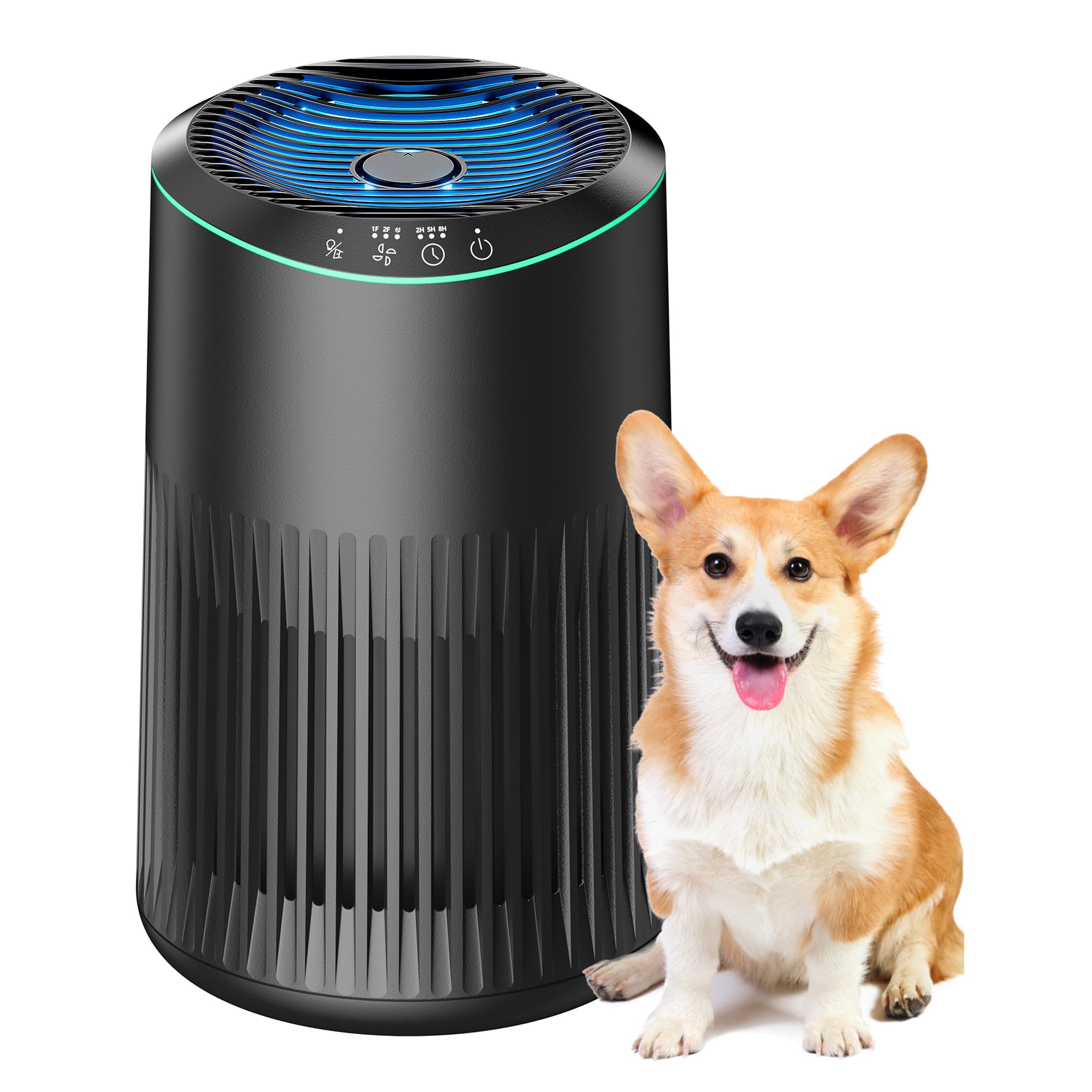 Luftreiniger für Schlafzimmer Zuhause, Luftreiniger Allergiker für Schlafzimmer Büro Raucherzimmer, Air Purifier, Matt schwarz, 1 Pack+3 Modi
