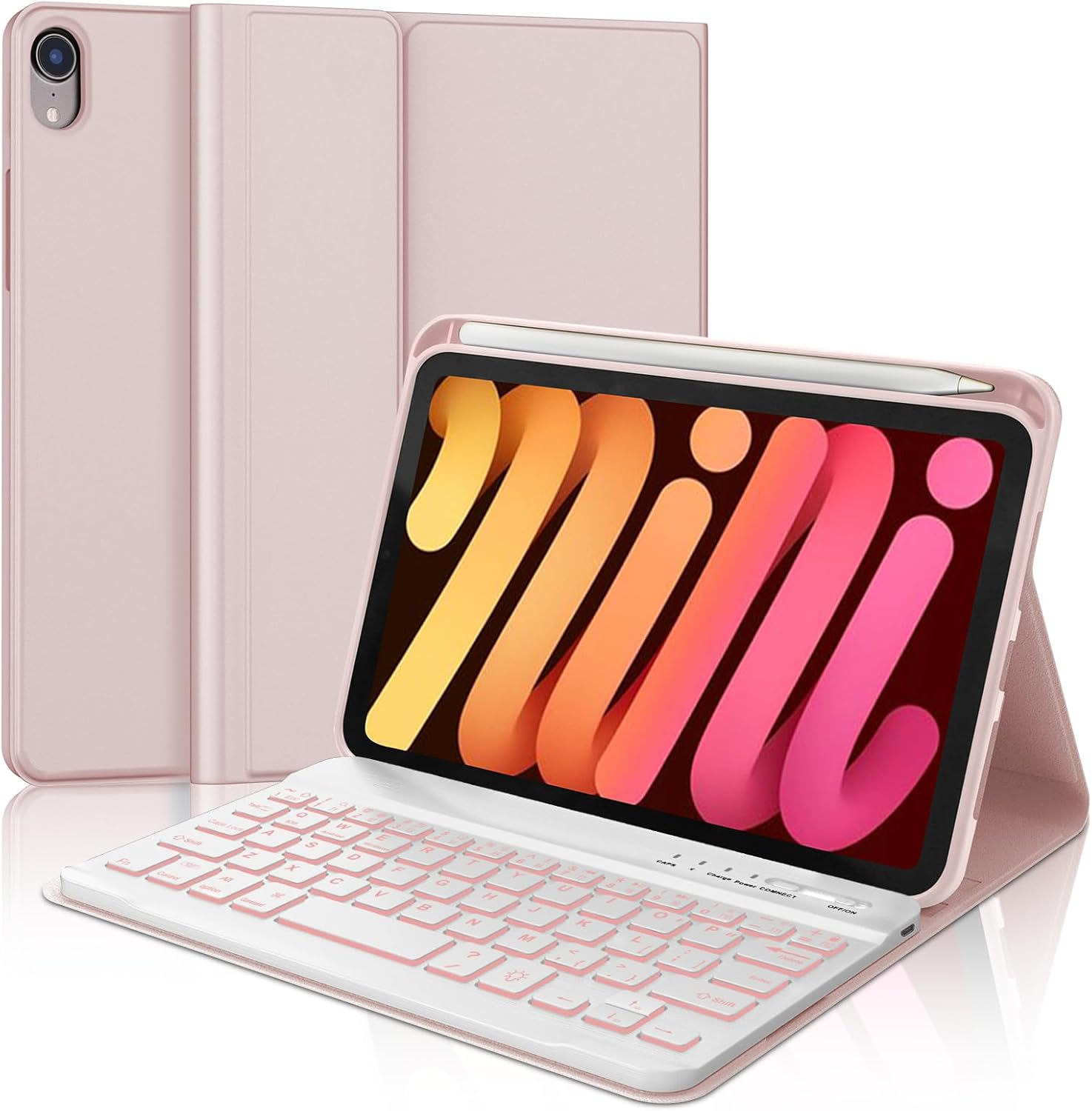 WINCHKING Keyboard Case for iPad mini (A17 Pro) 7th Generation/Mini 6th Gen 8.3 Inch,Magnetically Detachable Wireless Keyboard Folio Case with Pencil Holder for iPad (Pink)