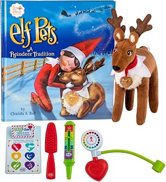 The Elf on the Shelf Elf Pets Reindeer Plush, Reindeer Tradition Story Book, and Cheer Checkup Vet Accessory Set Multi-Item Bundle