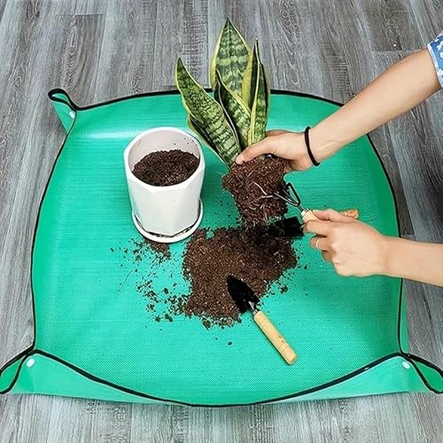 1PC Waterproof Gardening Mat for Repotting Plants - 50x50cm Indoor/Outdoor Plant Mat with Foldable Edges, Easy Clean Soil Changing Tool, Green