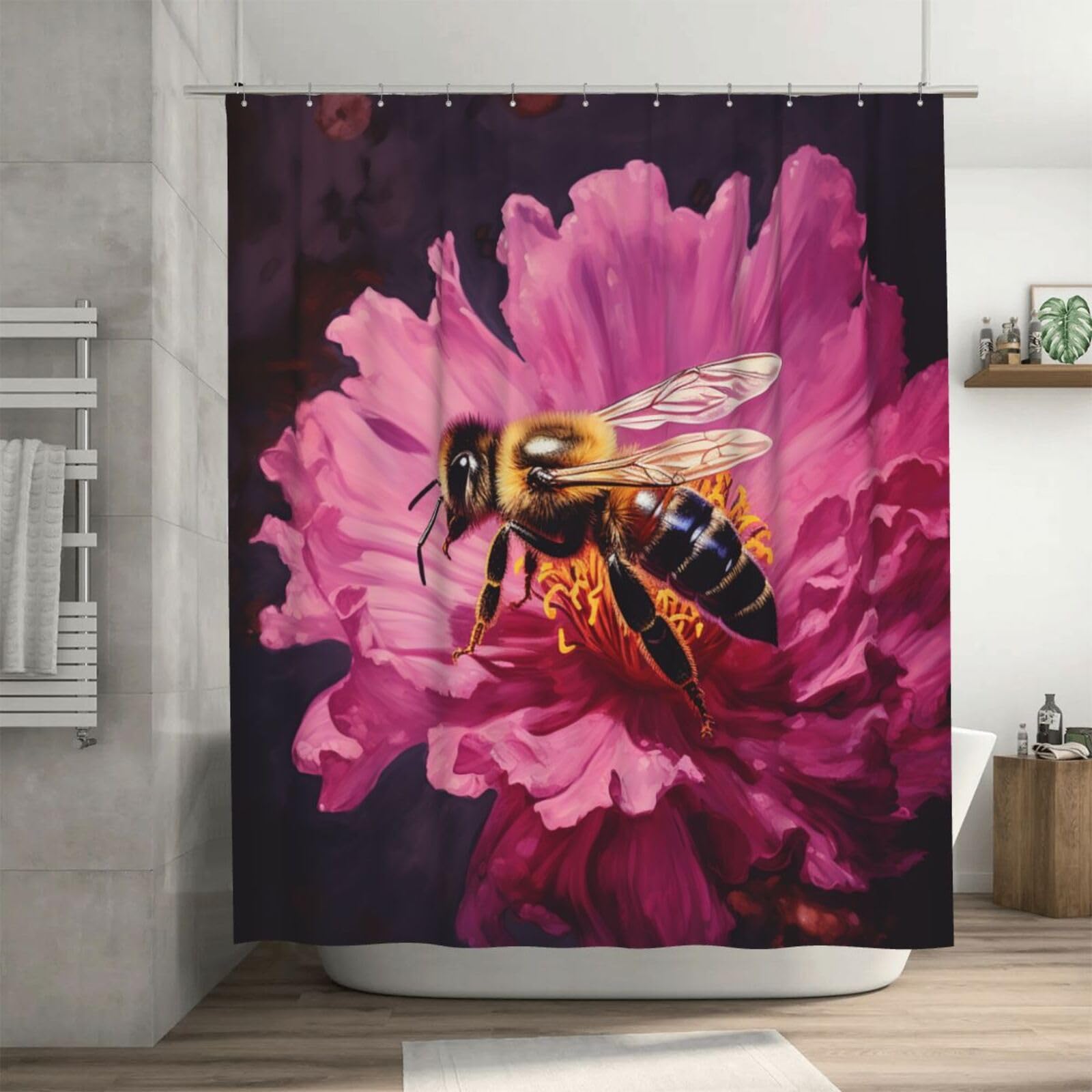 Rideau de douche imperméable motif abeilles 183x183cm avec 12 crochets