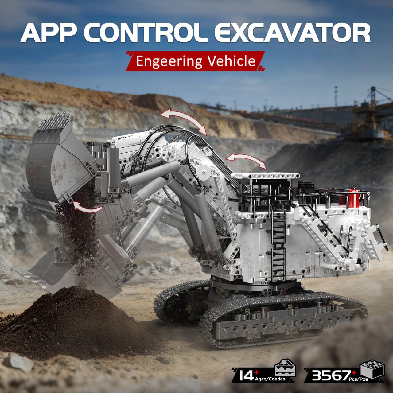 Mould King 17067 Technique Grue à chenilles, modèle de véhicule de chantier télécommandé avec application Control+, kit de modélisation pour adultes (3567 pièces)