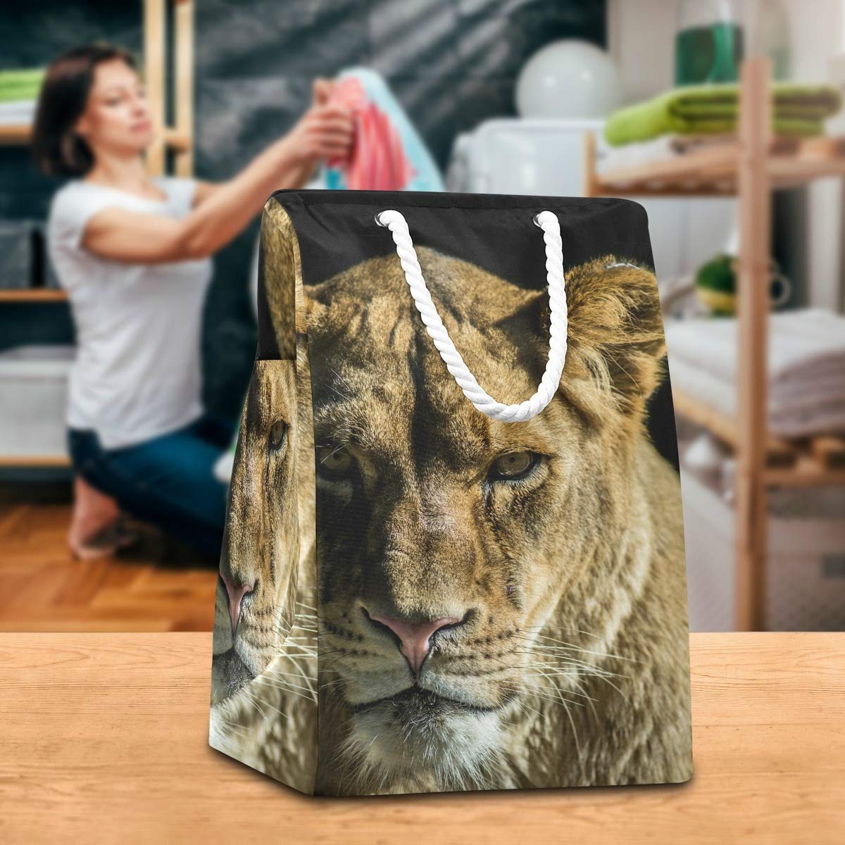 Lioness Wäschesack, groß, freistehend, faltbar, mit Tragegriffen, Schwarz