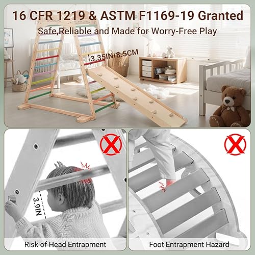 Miniatura 7 de COSYLAND Zona de juegos interior, juego de gimnasio de la jungla para niños, juguetes de escalada 7 en 1 para niños pequeños con anillo para colgar