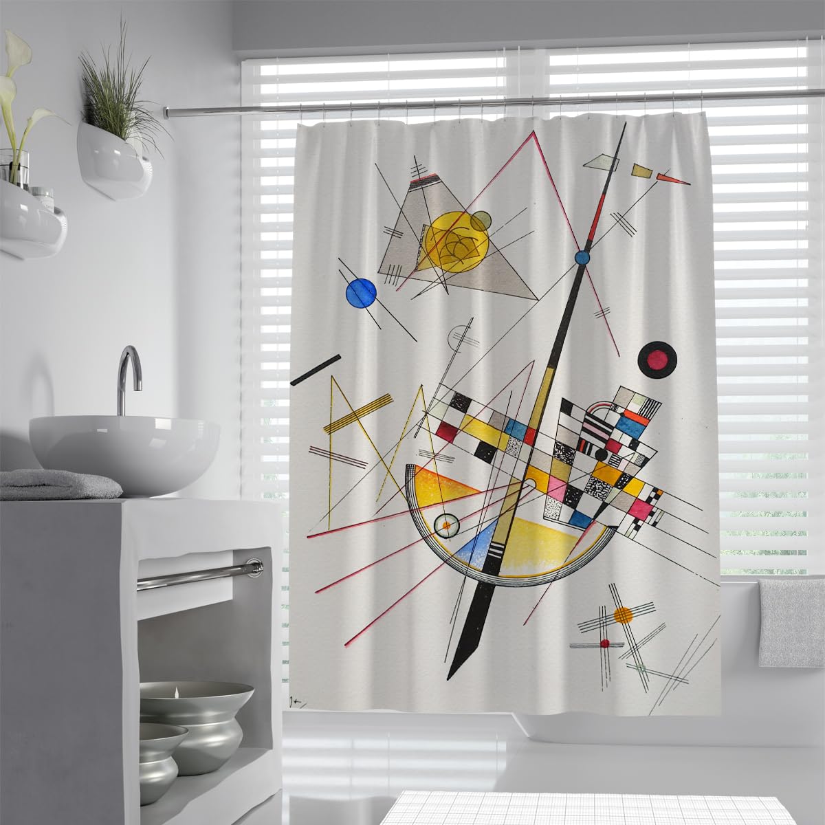 Olliar Home Shower Curtain Mid Century Modern S 180X180 Minimalist Geometric Bathroom Curtain Vintage Boho Abstract Home Bathtub Decor Waterproof Fabric With Hooks