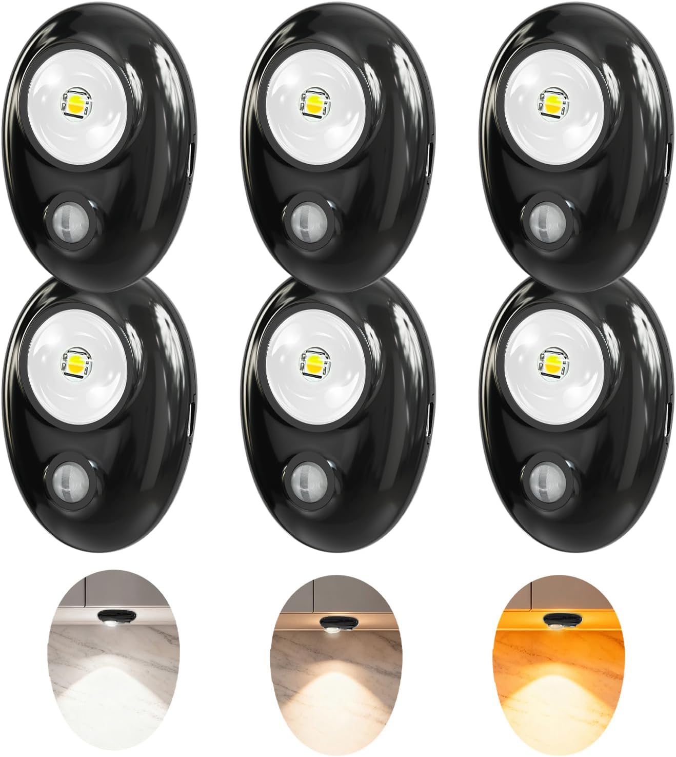 LED 500mAh Rechargeable Battery Puck Lights,Smart Sensor Night Light,3 Color Tap Lights,Wireless Closet Light,Under Cabinet Lighting,Magnetic Sitck On Lights for Kitchen,Closet,Pantry,Shelves(6 Pack)
