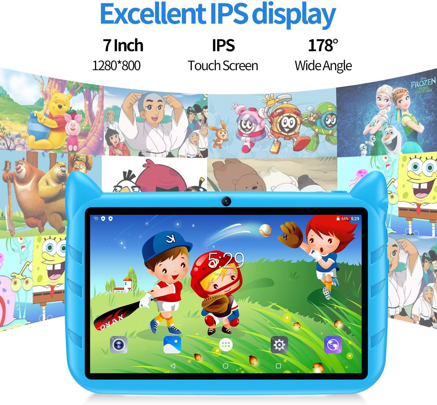 7 Inch Kids Tablet Android 13, WiFi Tablet for Children, 4GB RAM 64GB Storage, Dual Camera, Parental Control, Learning & Entertainment Tablet for Kids (Blue)