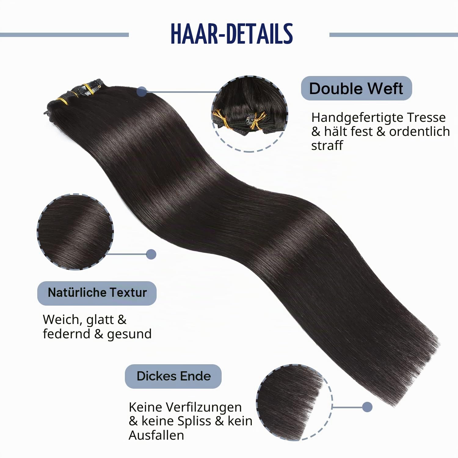 Sunya Clip In Echthaar Verlängerungen Remy Clip in Extensions Human Hair Natürliches Schwarz Nahtlos Glattes Haar Extensions Real Bouble Hair Weft 45cm 120g 8pcs