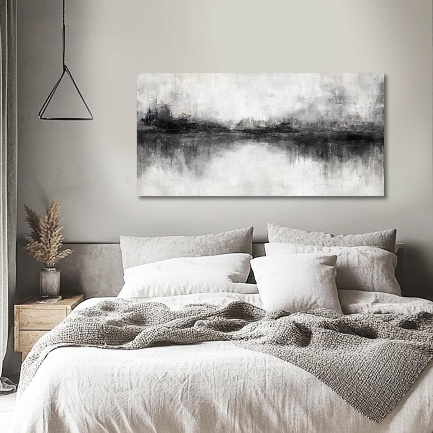 Pictures for Living Room Wall Decoration Black Wall Decor Dining Room Abstract Canvas Wall Art White Home Decor Black And Grey Office Artwork 20"x40" - Image 3