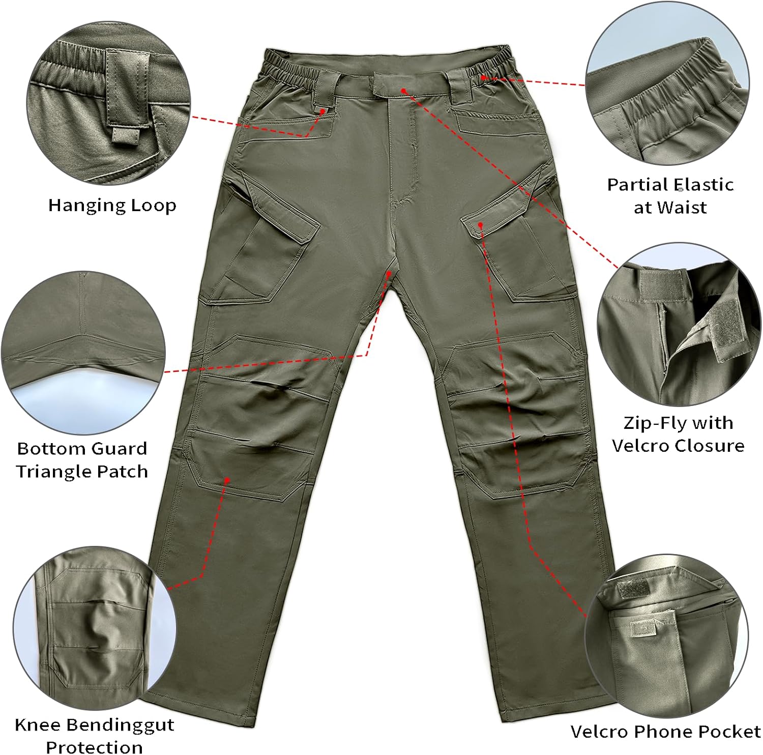 Cargo Pants for Men Lightweight Tactical Hiking Work Waterproof Military Pants with Multiple Pockets for Outdoor (No Belt) Green