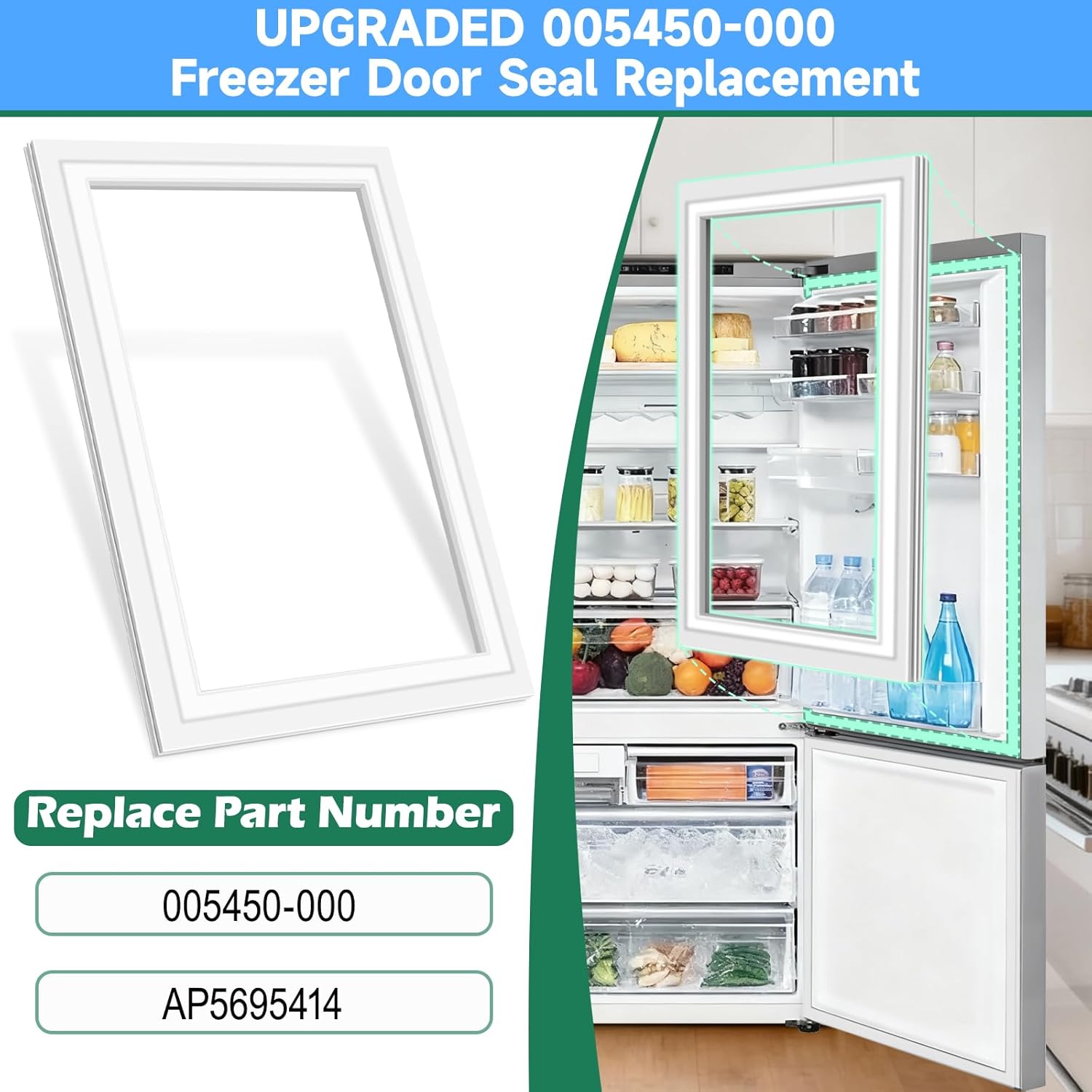 UPGRADED 005450-000 Refrigerator Freezer Door Gasket Replacement Compatible with Viking Refrigerator Parts Replaces Model Number DDBB363 JMAG-R SERIES DFBB363 JMAG-R SERIES Freezer Door Seal