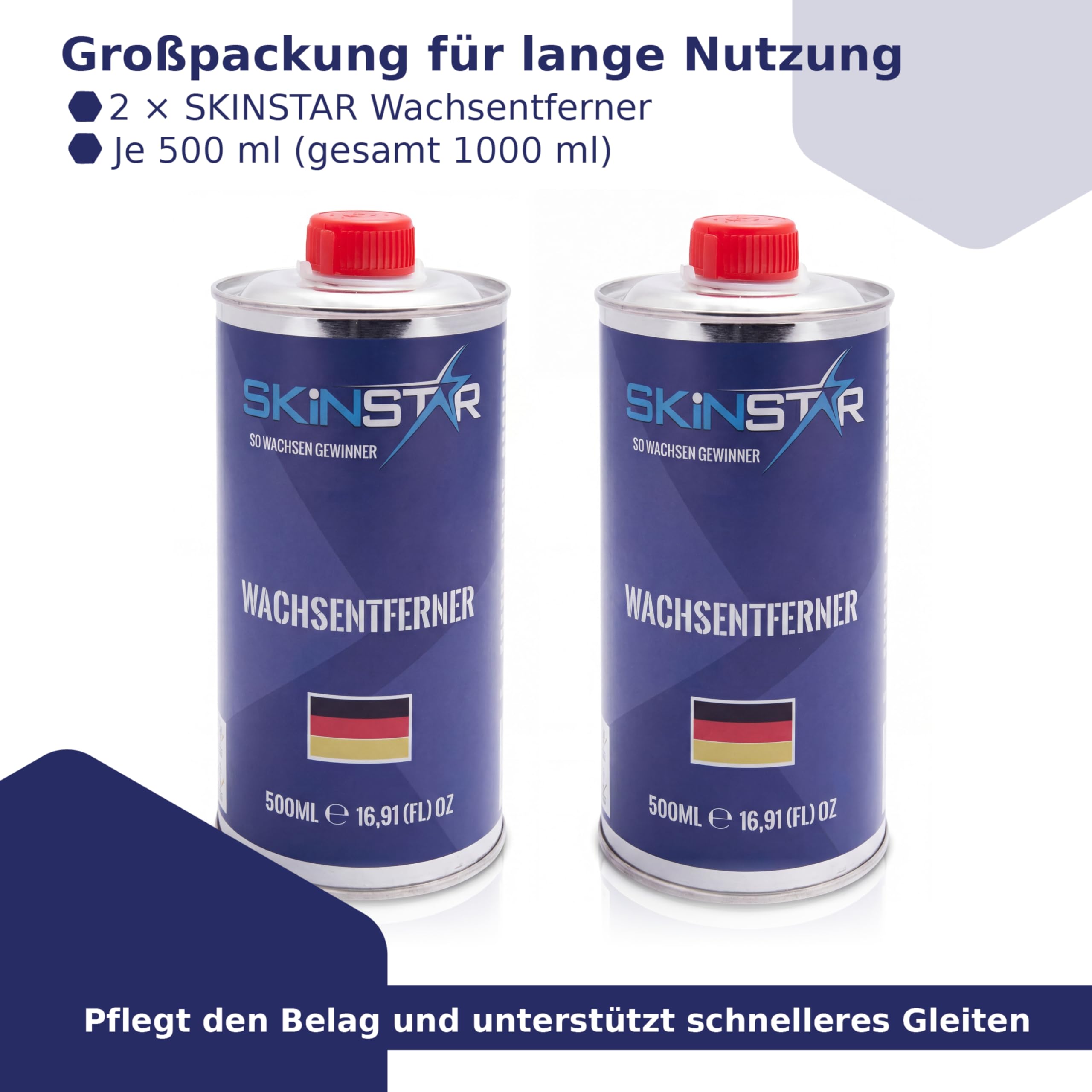 SkinStar Wachsentferner & Belagreiniger für Ski und Snowboard [2X 500ml] Großpackung - Skibelag Reiniger entfernt Wachs Fett und Schmutz