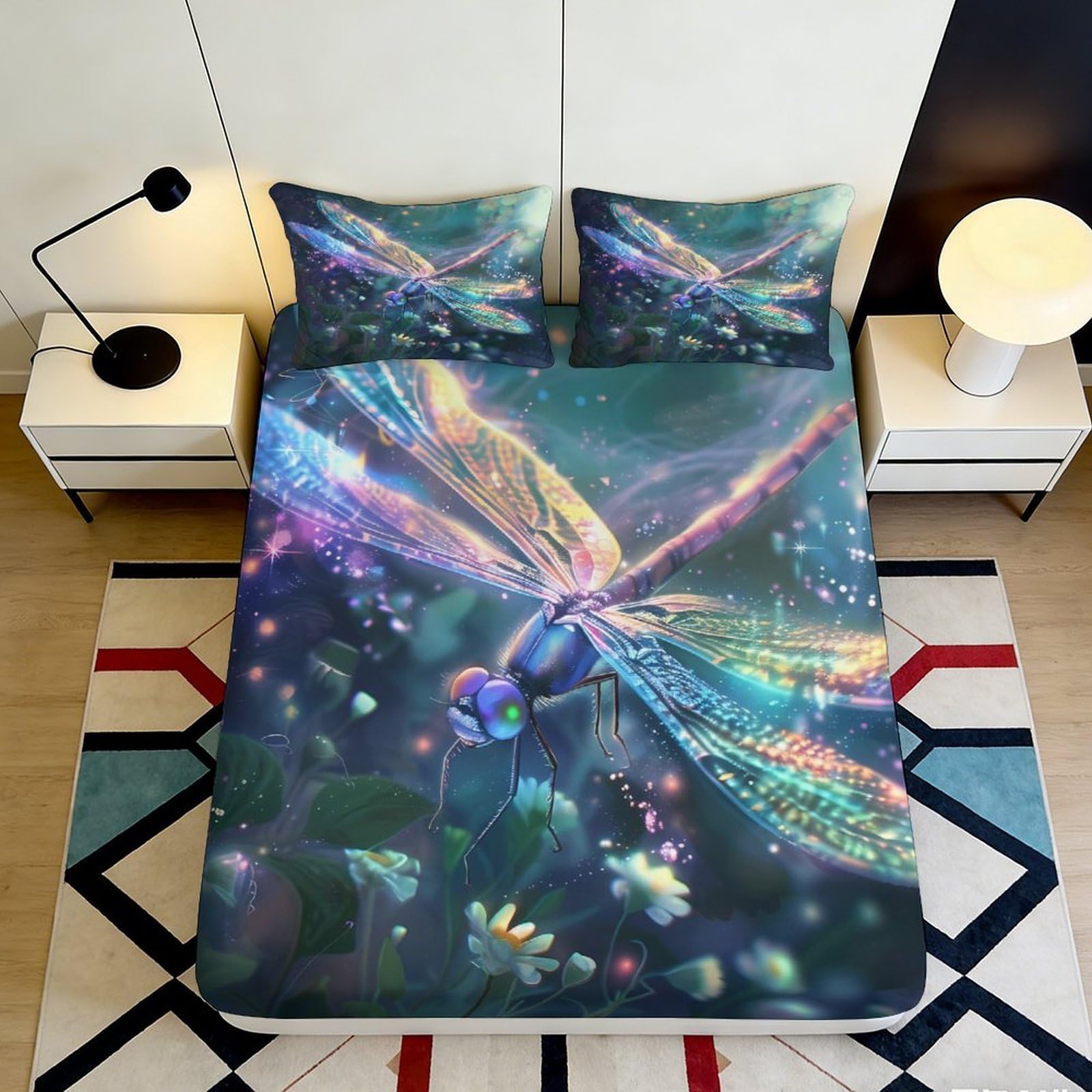 Pnayamiorkfel Style-9 3D Printed Dreamy Dragonfly Fitted Sheet Microfiber Soft Anti-Slip Bed Cover For Bedroom Dorm Protection Decor 90X200x25cm