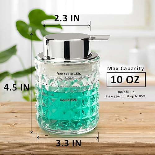 Miniatura 6 de Dispensador de jabón con bomba líquida, dispensador de loción de manos, champú antideslizante de vidrio, baño, cocina, 9 onzas, paquete de 2