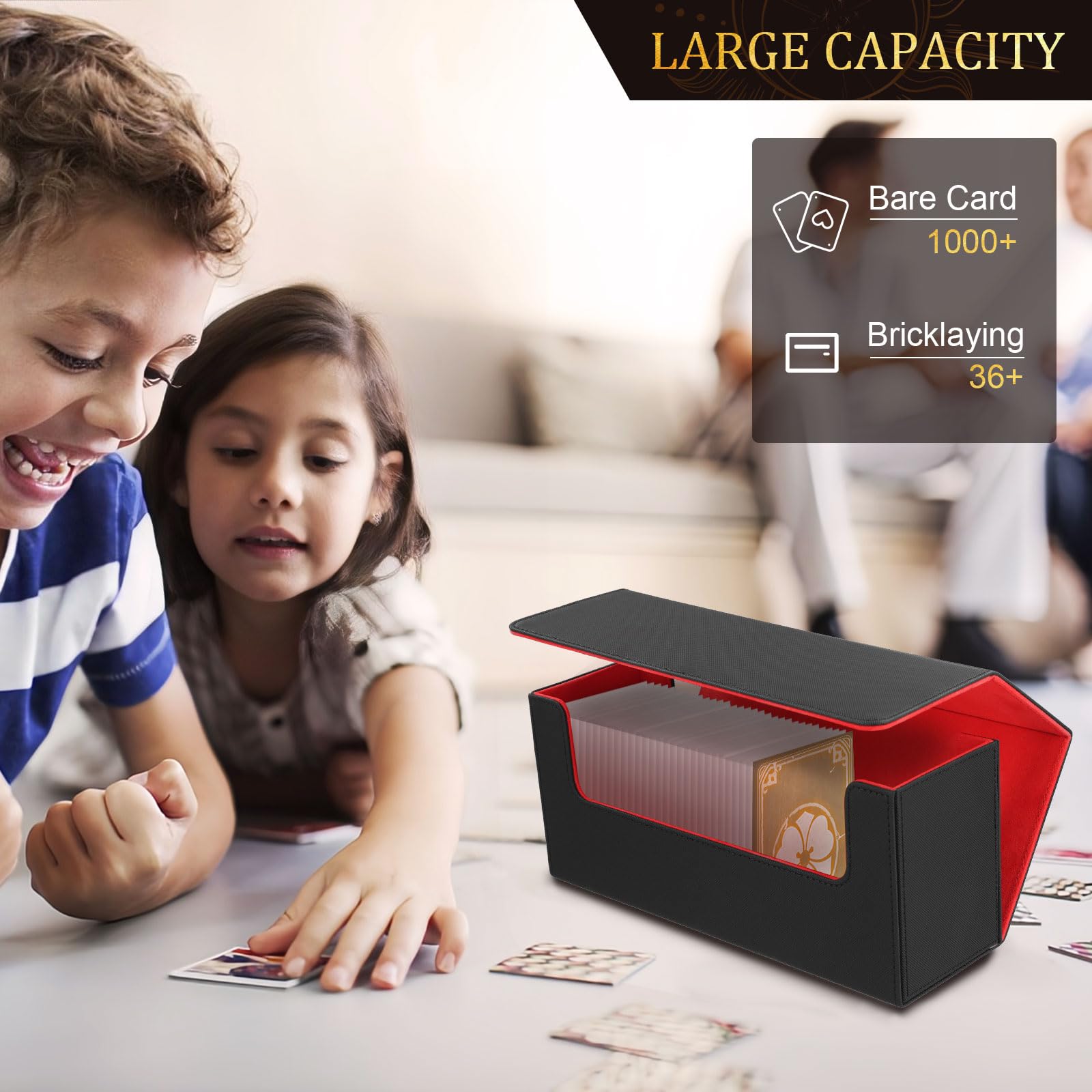 Deck Box Magnétique Pour 200+ Cartes – Noir/rouge – Compatible MTG, TCG, CCG – 2 Séparateurs Inclus – Rangement Pratique