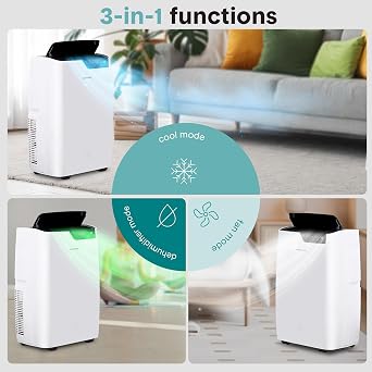 SereneLife Portable Air Conditioner 14000 BTU, 3-in-1 Compact Standing Air Conditioner for Room Up to 500 Sq. Ft., Touch Control Panel, High Efficiency CEER 7.22 and Auto Mode for Easy Operation