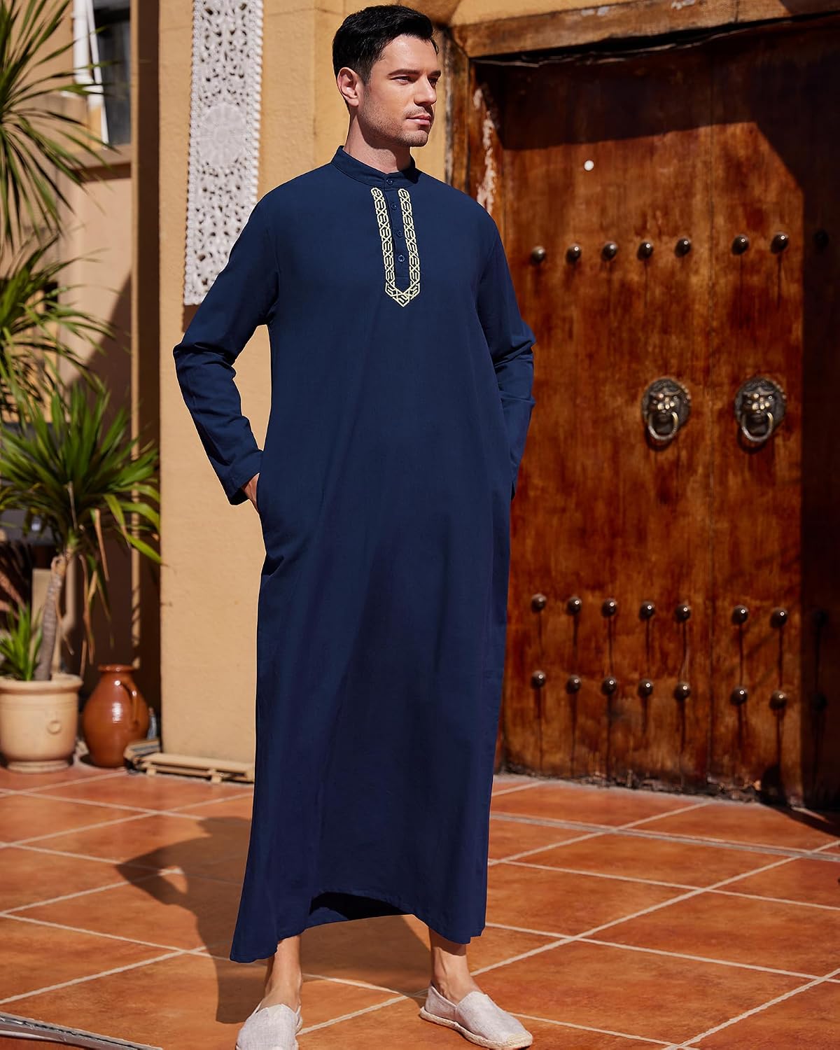 YAOHUOLE Thobe for Men Islam Arabic Thobe for Men Mens Kaftan Big and Tall Dishdasha for Men