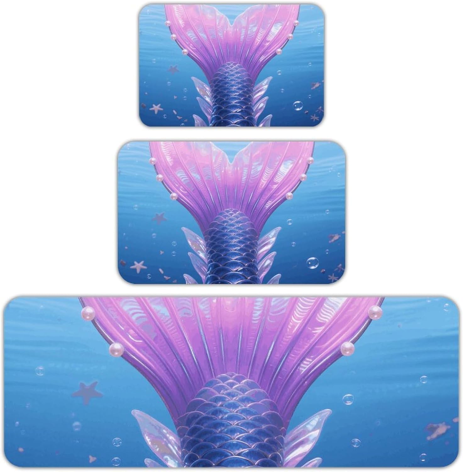 Mermaid Tail Kitchen Mats for Floor 3 Pcs Kitchen Rugs