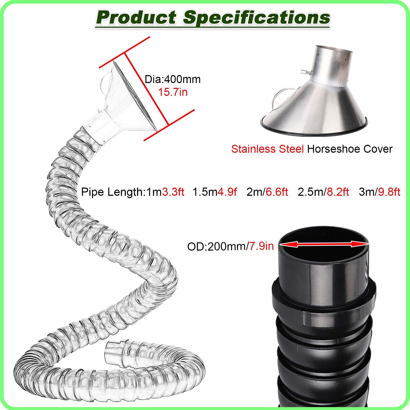 Brazo colector de conducto flexible ajustable para extracción de humos, campana de acero inoxidable, solución de ventilación eficiente para talleres, laboratorios y uso industrial