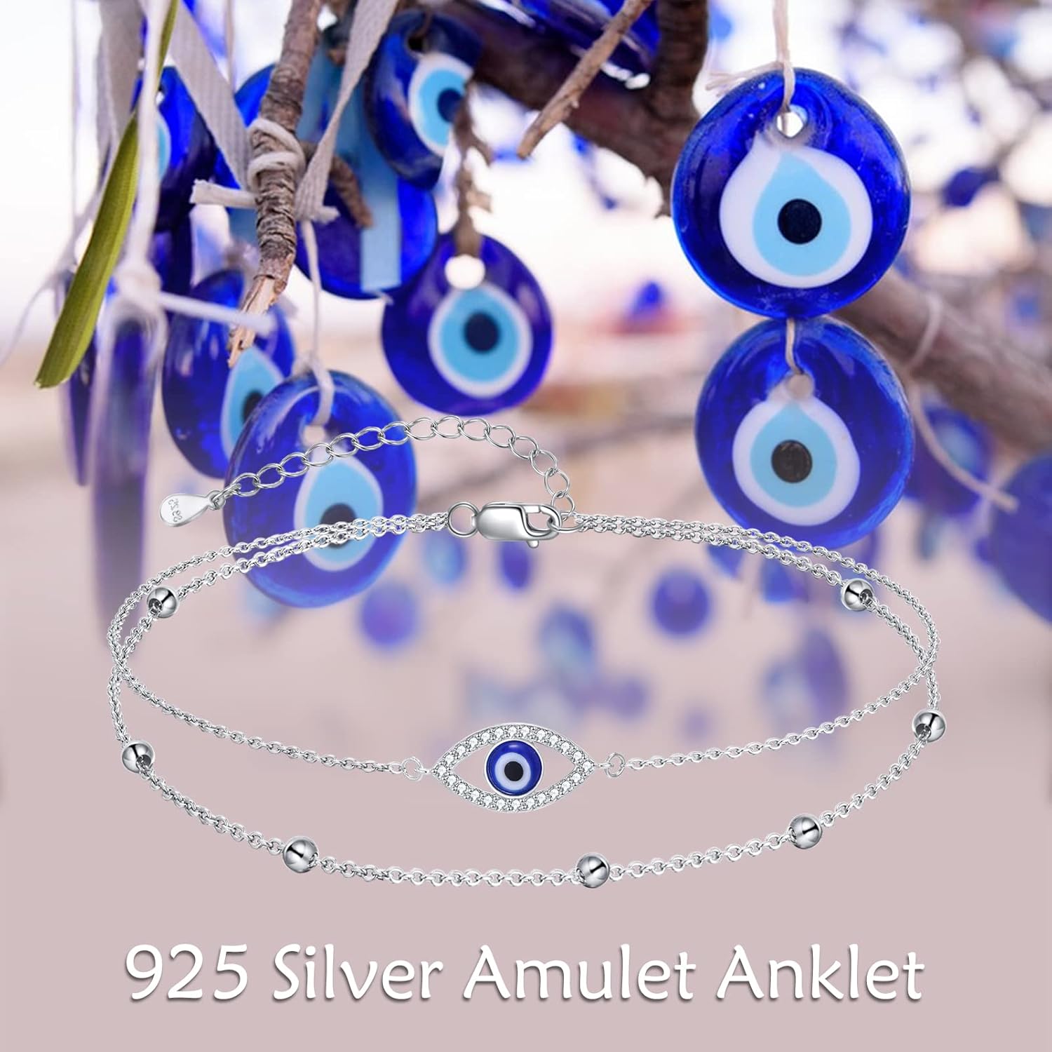 Evil Eye/Moon Star/Cross/Dragonfly/Sea Turtle Ankle Bracelets for Women 925 Sterling Silver Adjustable Anklets Jewelry Gifts for Women