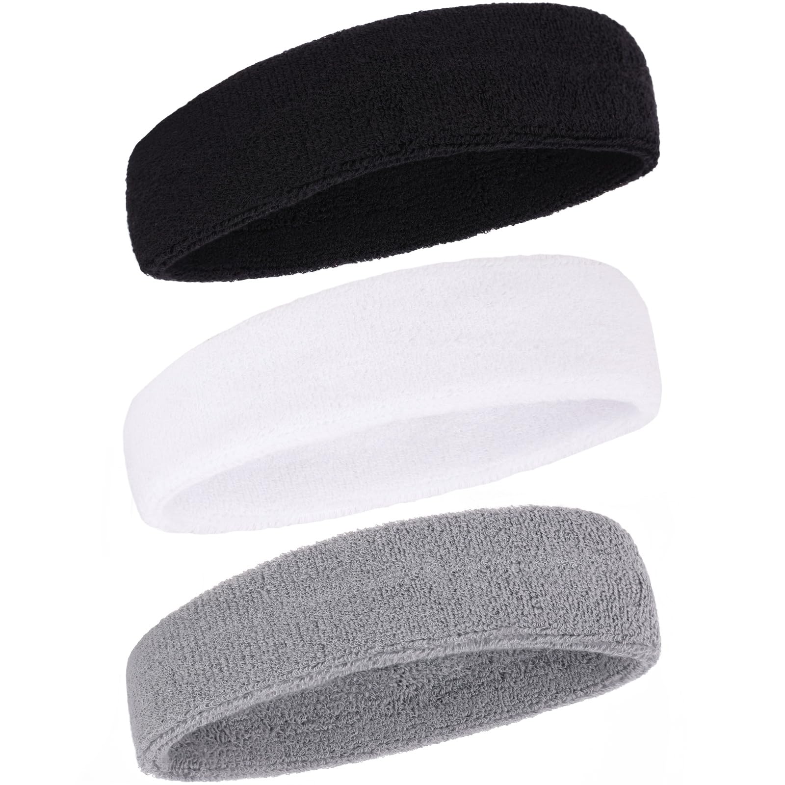 Sweatbands Sports Headband for Men and Women Terry Cloth Moisture Wicking Sports Sweatband for Tennis, Basketball, Running, Gym, Working Out (Black, White, Gray)-image-9