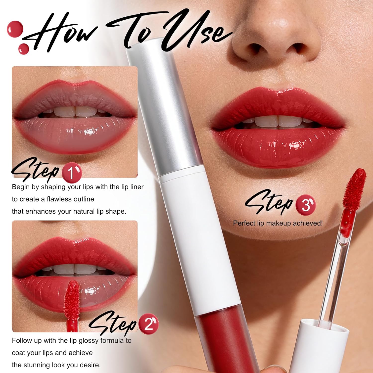 Dual-Head Lip Liner and Gloss Pen, Moisturizing Smooth Long Lasting Waterproof Smudge Proof for Perfectly Defined Lips and Glossy Finish Ideal for Makeup Lovers 03 - Image 5