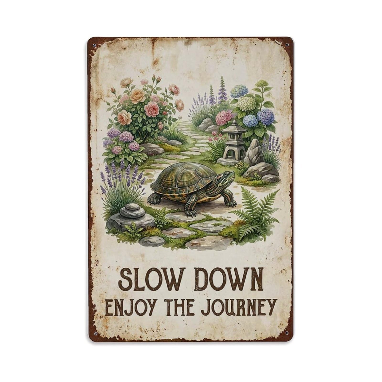 Slow Down Enjoy Journey Turtle Metal Tin Sign