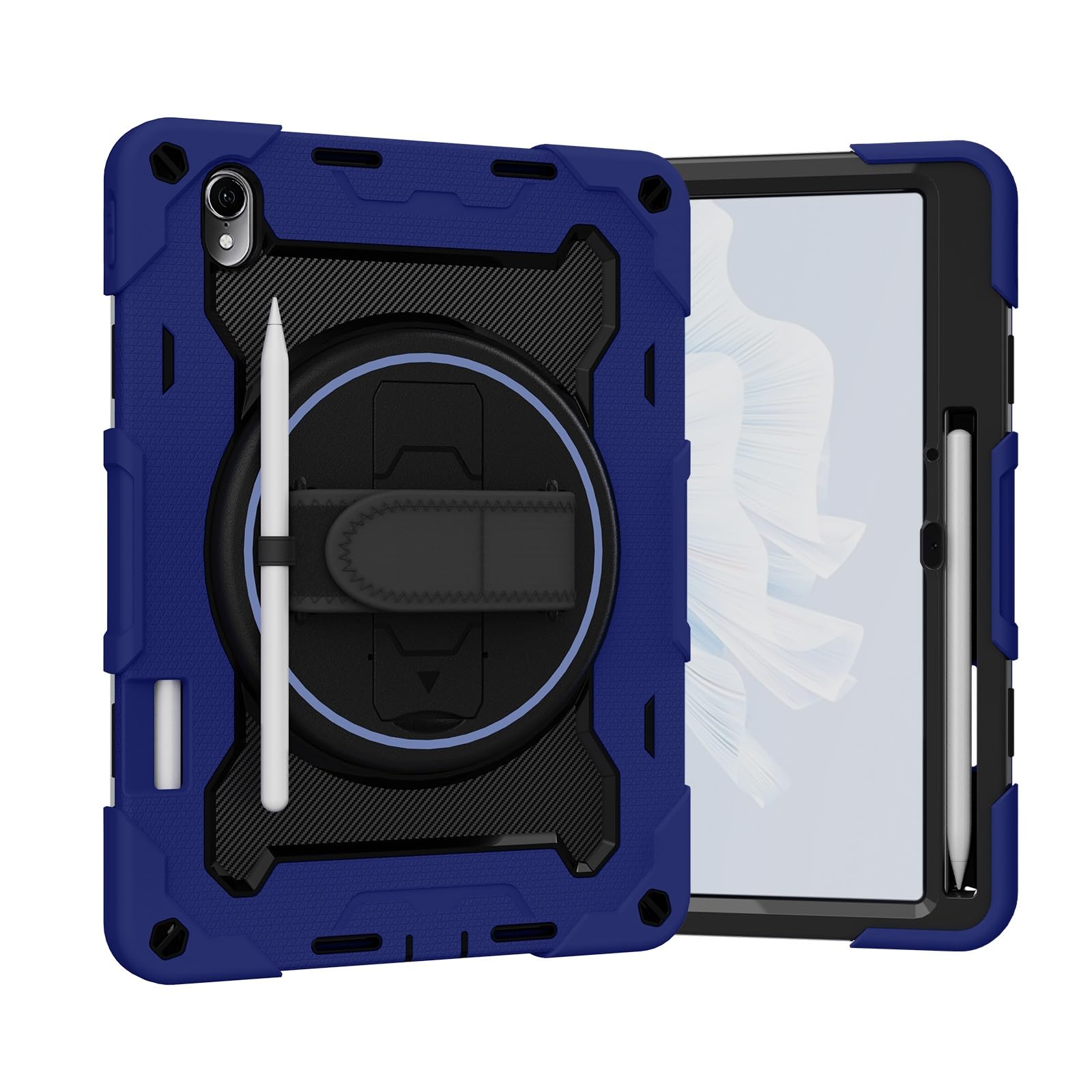 Custodia protettiva per tablet PC per bambini, compatibile con Huawei Matepad Air da 11,5 pollici, staffa elastica multi-angolo + cinturino girevole regolabile a 360° guscio infrangibile tre in uno, a