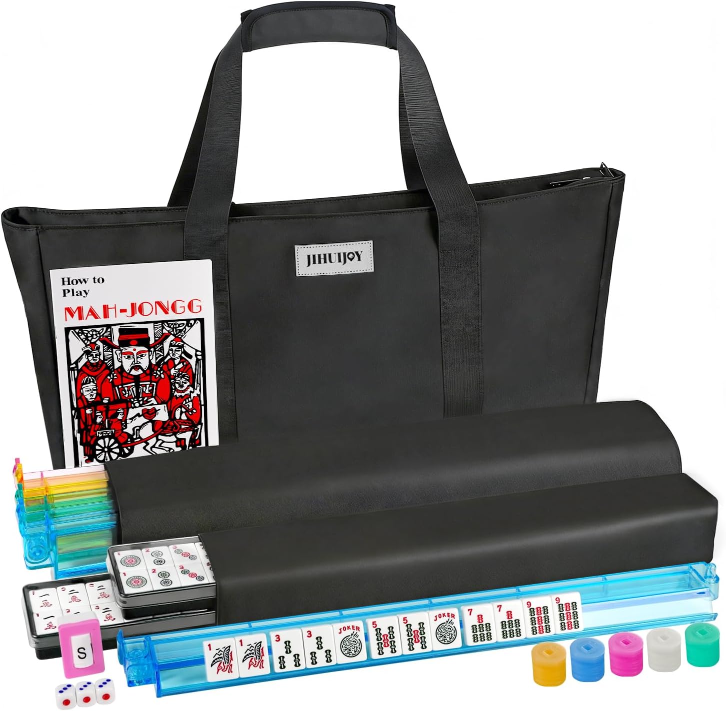 166 Pcs Melamine American Mahjong Tiles Set with Carrying Bag, Racks, Pushers, Dice & Instructions | Complete Game Set for Beginners & Adults, Portable for Travel, Home and Family Game Night