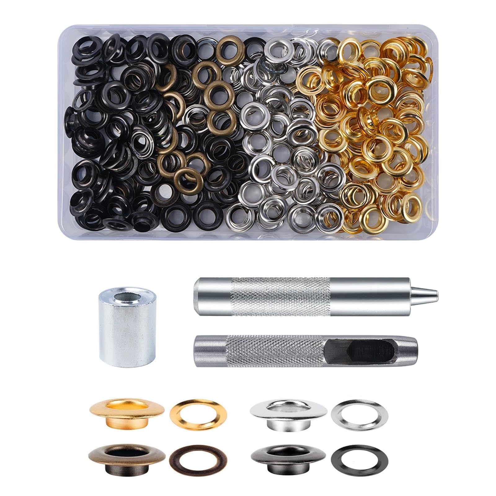 Zythrem 280 PCS Grommets Kit 8 mm Eyelets Punch Kit Grommets Eyelets Set Metal Eyelets Kit with Grommet Setting Tool Hole Punch Kit for Tarpaulin Leather Fabric Curtain Clothing Shoe Belt Craft Making