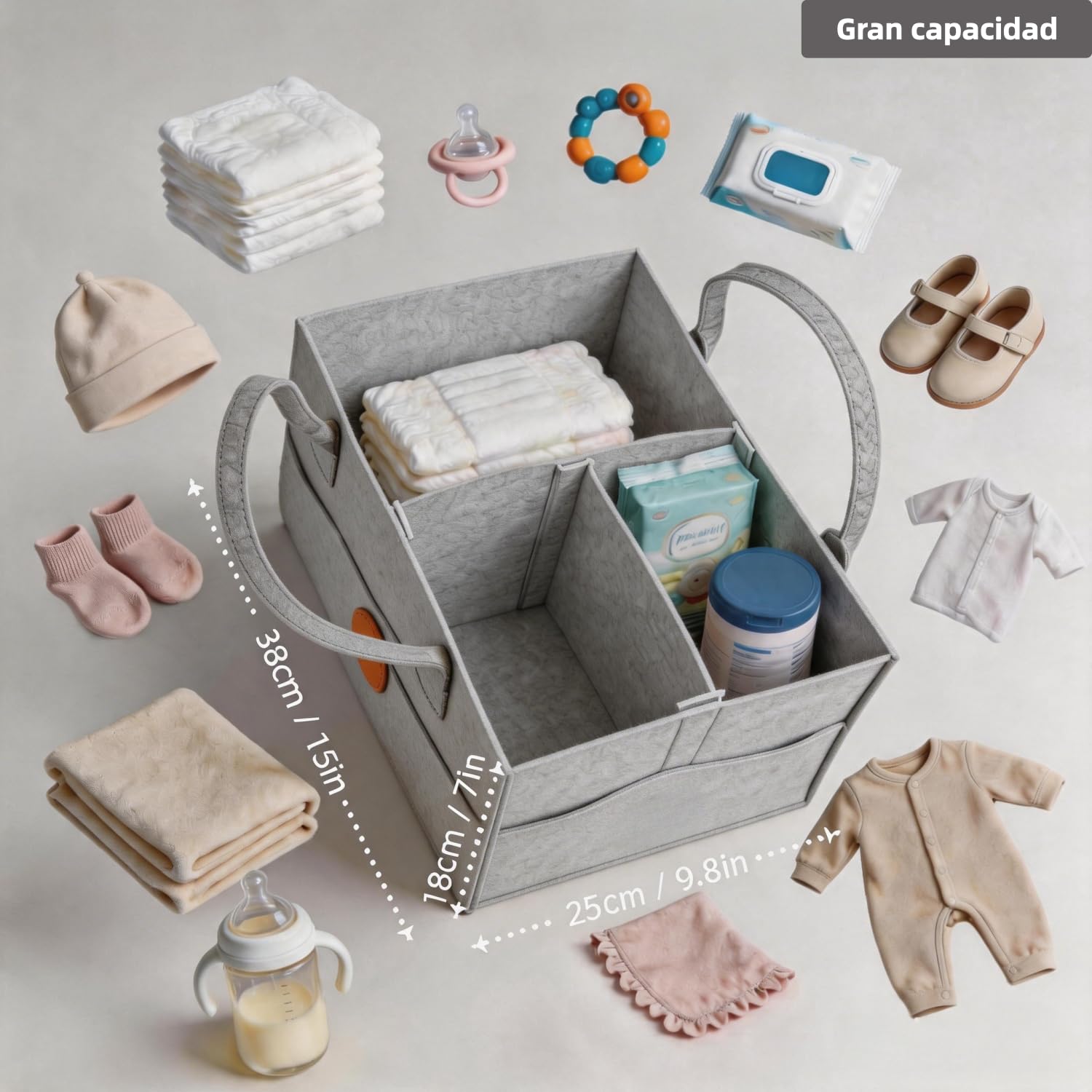 Organizador Pañales Bebe con Compartimentos Desmontables, Grande Multiusos | Plegable, Cesta Organizadora Bebe de Fieltro Grueso para Cambiador, Viaje y Salón - Regalo para Recién Nacido