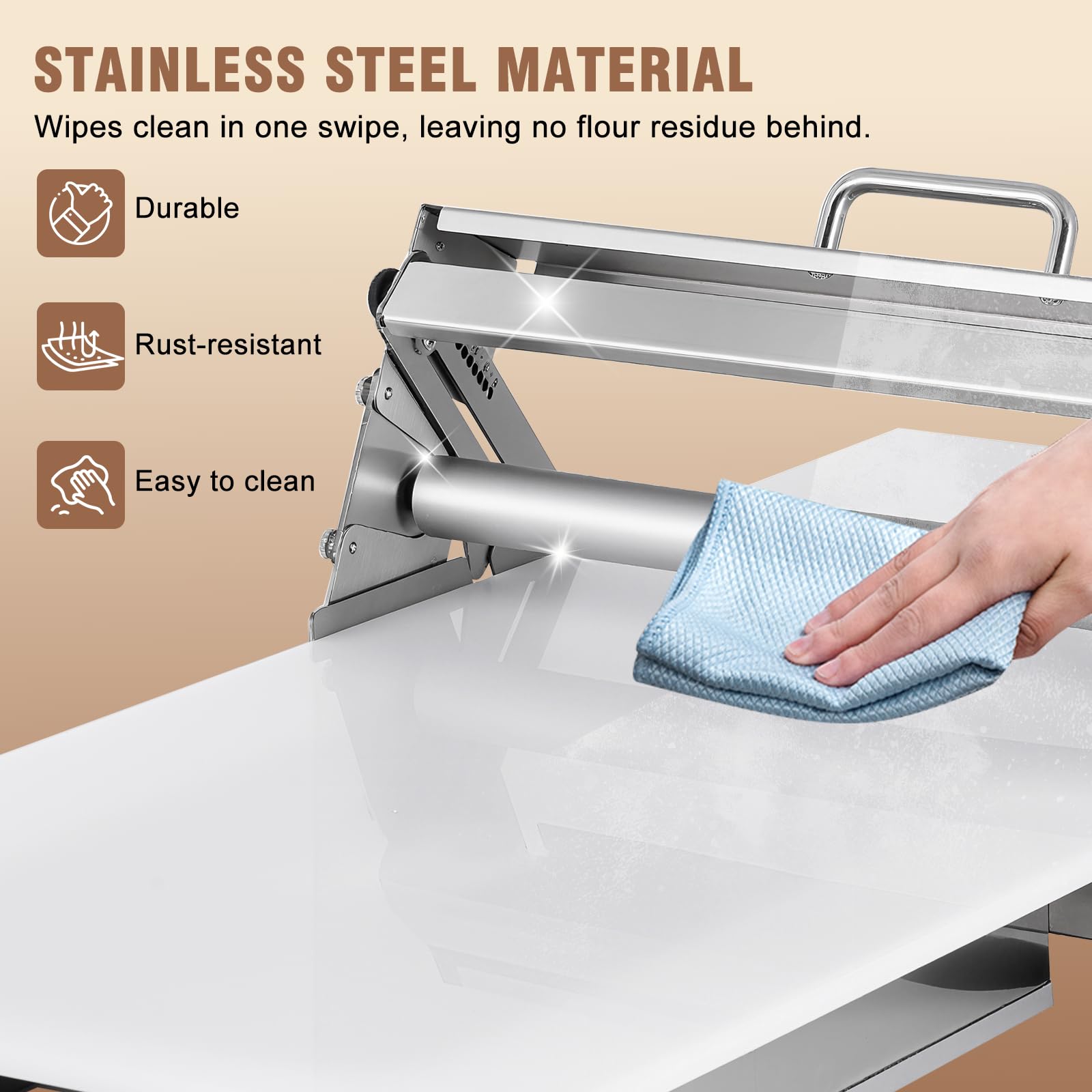 YUCHENGTECH Sfogliatrice Pasticceria Manuale Pieghevole 40cm | Sfogliatrice Manuale in Acciaio Inossidabile,Spessore Regolabile da 2,5 a 25 mm per Croissant Pasta Sfoglia Pizza