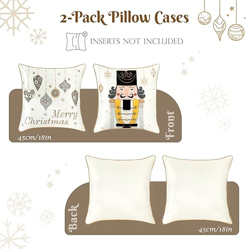 Miniatura 7 de Lewondr Juego de 2 fundas de almohada decorativas para árbol de Navidad, con estampado en caliente, para decoración de interiores y festivales, 18 x