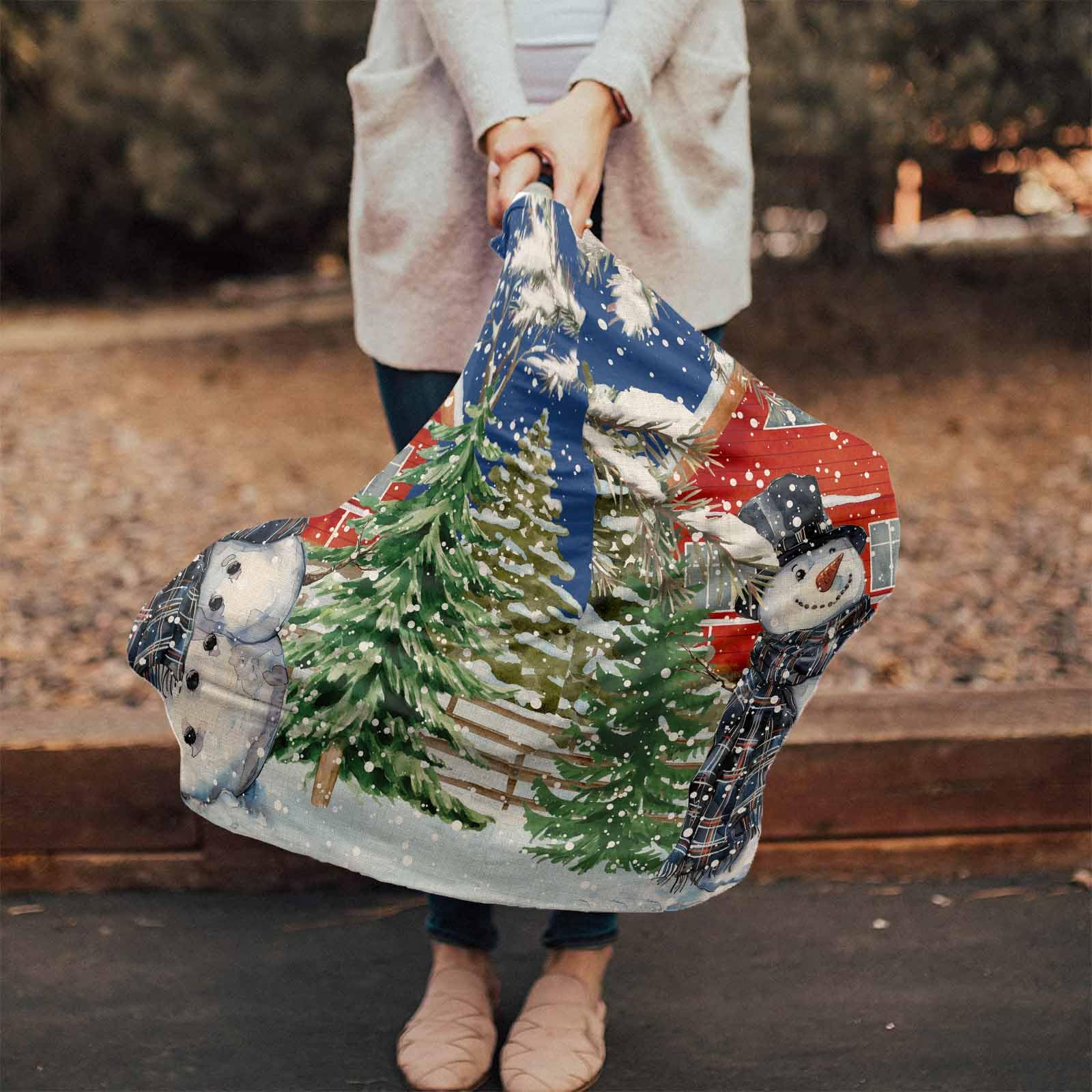 Nursing Cover for Breastfeeding Scarf, Vintage Illustration Farmhouse Snowman Navy Blue Baby Car Covers Super Soft Multi Use for Canopy Shopping Cart Cover Blanket Stroller Cover