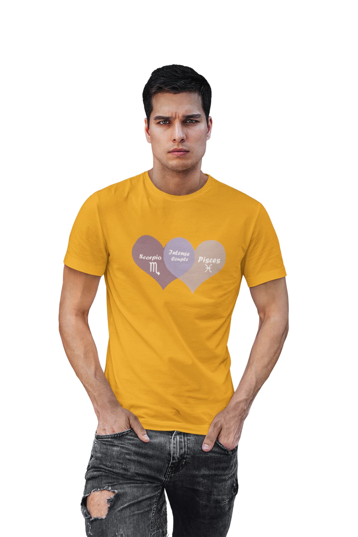 Jugaadu StyleScorpio, Pisces, Intense Couple(Yellow T) - Printed Zodiac Sign Tshirts - Made Especially for Astrology Lovers People
