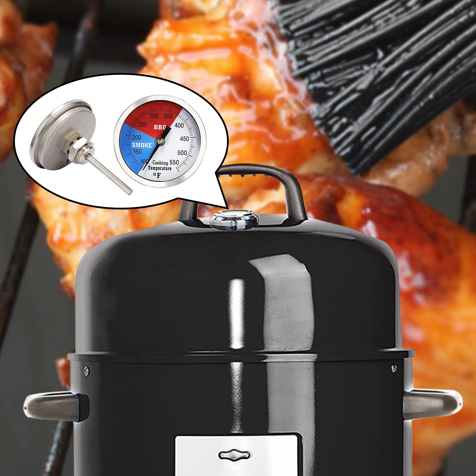 2 Stück Grillthermometer 7,6 cm Edelstahl Grillthermometer