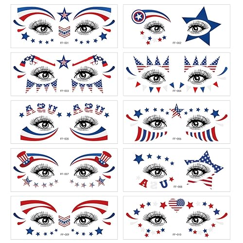 Miniatura 3 de Decoraciones del 4 de julio, tatuajes de cara y ojos, bandera de Estados Unidos, tatuajes temporales patrióticos del Día de la Independencia,