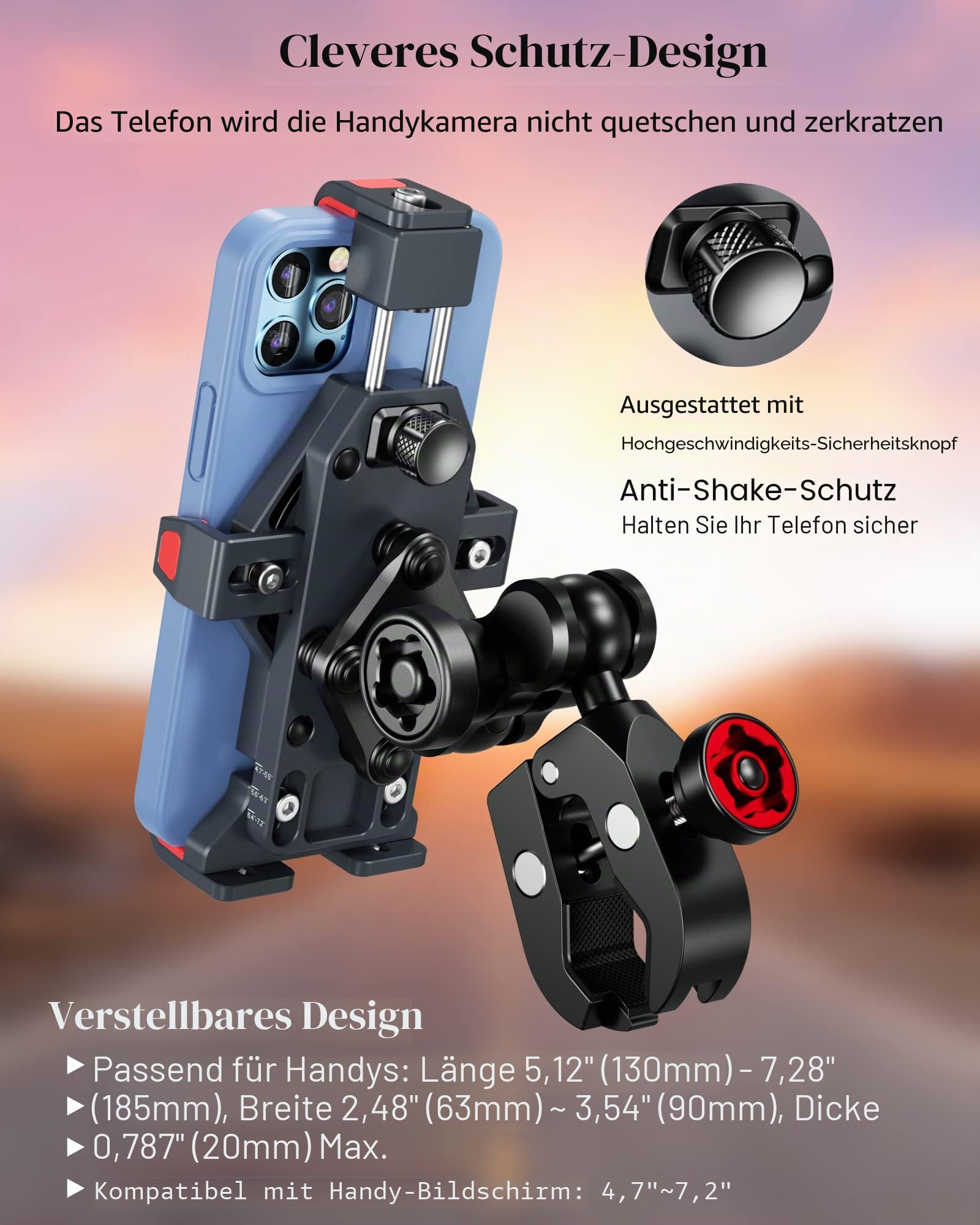 BRCOVAN Diebstahlsichere Motorrad Handyhalterung mit Vibrationsdämpfer | Kompatibel mit RAM Mounts B Größe 1 Zoll Kugel Komponente und Fahrrad Motorrad Handyhalter mit 1'' Kugel Adapter