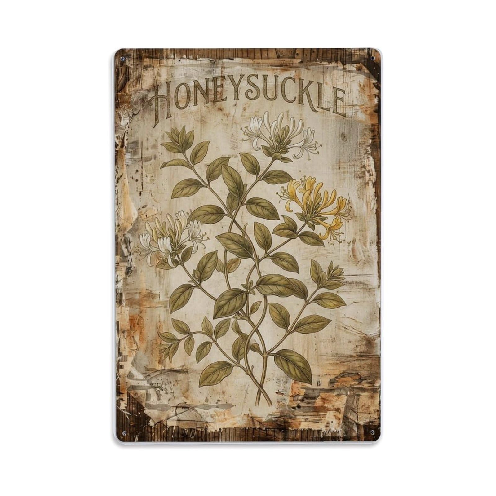 Fqnyr Style Honeysuckle Botanical Metal Tin Sign Plaque Wall Decor For Cafe, Club Bar, Office, Home Garden Metal Poster 8X12inch