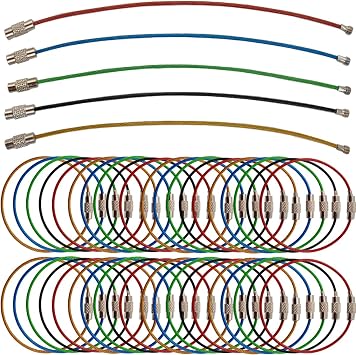 ROYHOO 60PCS 6 inch Steel Wire Keychain, Colored Nylon Coated Stainless Steel Metal Wire Keychains, 1.5 mm Key Rings Loops for Hanging Luggage Tags, Keys and ID Tag Keepers